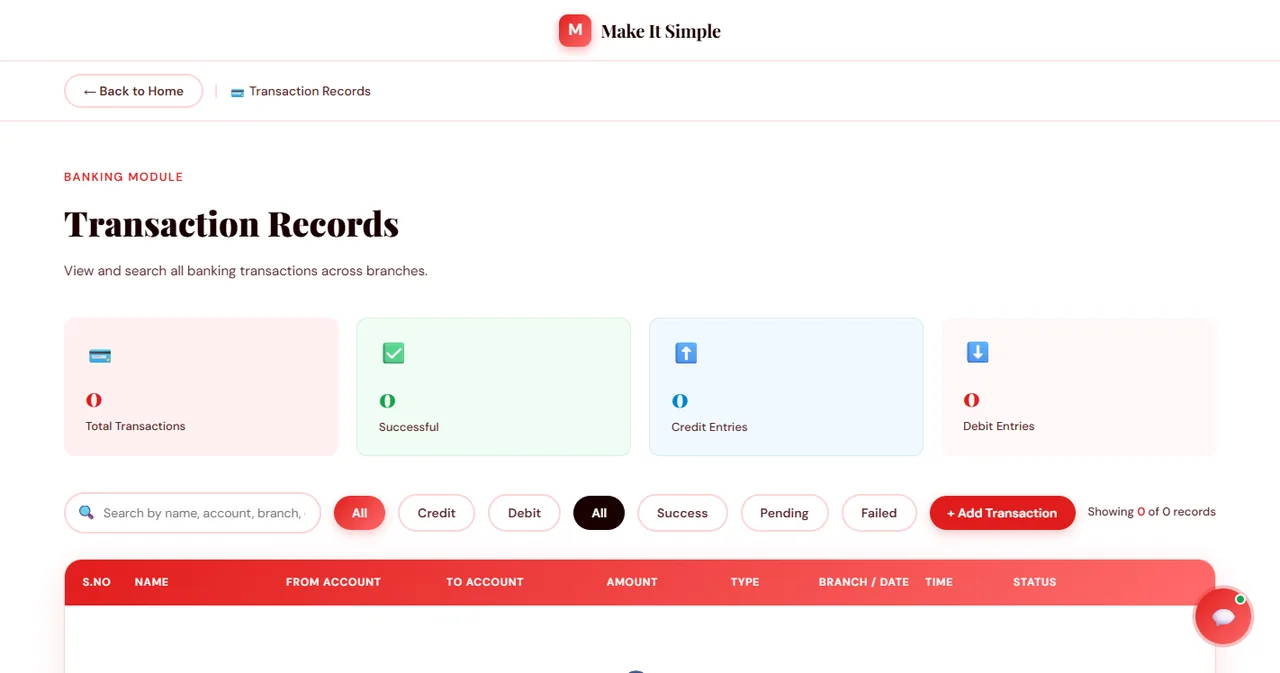 FinFlow transaction records dashboard